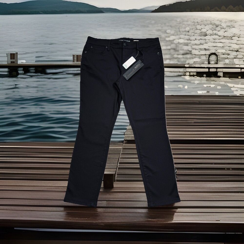 Level 99 Lily Skinny Straight Pants Petite 32P (32x26) Forever Black Womens